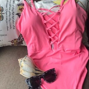 Pink Lace-Down Swim 💕